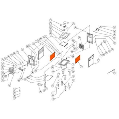 Dovre 600G gietijzeren zijwand op lijntekening.